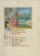 February Calendar Page: Keeping Warm: Pisces; Book of Hours, early 16th century. Creator: Unknown.