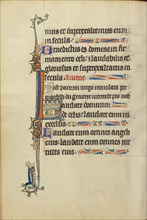 Initial L: Three Nimbed Heads, a Head of a Man, and a Head of a Bull; Ruskin Hours, about 1300. Creator: Unknown.