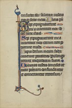 Initial S: A Man with a Cross Chasing Away Two Devils; Ruskin Hours, about 1300. Creator: Unknown.