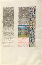 James Douglas and Henry Percy Facing Each Other; Chroniques (Book Three), about 1480-1483. Creator: Unknown.