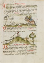 A Fox Threatening a Bird Perched on a Wayside Cross and Two Horsemen..., third quarter of 15th cent. Creator: Unknown.