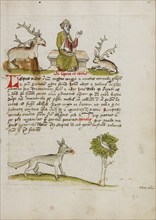 Jupiter as a Elderly Bearded Man Enthroned between a Stag and a Hare..., third quarter of 15th cent. Creator: Unknown.