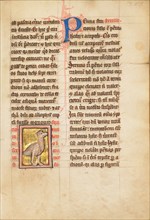 An Ostrich; De Natura Avium; De Pastoribus et Ovibus; Bestiarium, 1277 or after. Creator: Unknown.