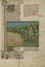 A Hunter and Greyhound Waiting to Attack a Hare; Livre de la Chasse, about 1430-1440. Creator: Unknown.