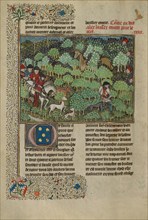 Hunters Pursuing a Deer; Livre de la Chasse, about 1430-1440. Creator: Unknown.