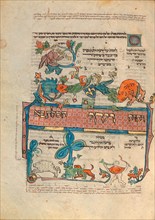 Decorated Text Page; Rothschild Pentateuch, 1296. Creators: Unknown, Elijah ben Meshallum, Elijah ben Jehiel.