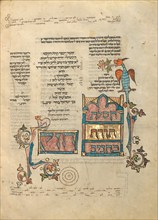 Decorated Text Page; Rothschild Pentateuch, 1296. Creators: Unknown, Elijah ben Meshallum, Elijah ben Jehiel.