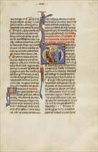 Initial T: Two Men and Two Witnesses before a Judge; Vidal Mayor, about 1290-1310. Creator: Unknown.