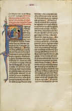 Initial S: A King Pointing to a Man Slaughtering a Ram; Vidal Mayor, about 1290-1310. Creator: Unknown.