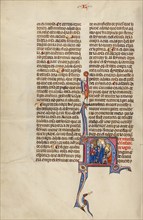 Initial N: Three Men Speaking before a King and Another Man Exchanging a Goblet..., about 1290-1310. Creator: Unknown.