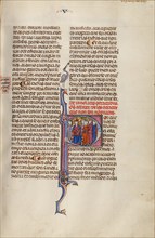 Initial P: Four Men before a King; Vidal Mayor, about 1290-1310. Creator: Unknown.