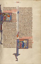 Initial N: Two Men Building a Fortress: Initial S: Two Men Meeting a Nobleman..., about 1290-1310. Creator: Unknown.