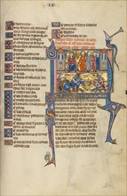 Initial N: A King Speaking to Four Men and A Joust between Two Knights; Vidal Mayor, about 1290-1310 Creator: Unknown.