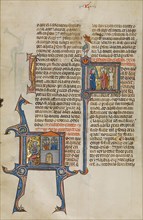 Initial I: Two Men in Prisons: Initial I: Two Men Killing Two Other Men with a..., about 1290-1310. Creator: Unknown.