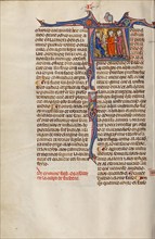 Initial A: Two Men before a Judge; Vidal Mayor, about 1290-1310. Creator: Unknown.