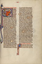 Initial S: A Man Who Has Killed Another Man Led by Soldiers before a Judge, about 1290-1310. Creator: Unknown.