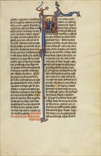 Initial S: A Man Leading Another Man before a Judge; Vidal Mayor, about 1290-1310. Creator: Unknown.