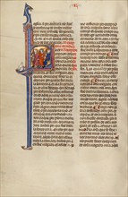 Initial L: Two Men before a Judge; Vidal Mayor, about 1290-1310. Creator: Unknown.