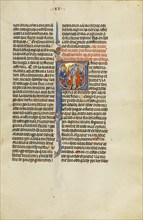 Initial E: A Family's Son Led by Soldiers before a King; Vidal Mayor, about 1290-1310. Creator: Unknown.