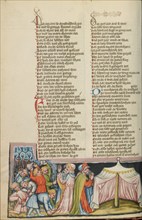 The People Grumble against Moses and Aaron; Weltchronik, about 1400-1410. Creator: Unknown.