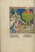 Moses and the Burning Bush; Weltchronik, about 1400-1410. Creator: Unknown.