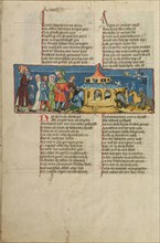 Noah's Family and the Animals Boarding the Ark; Weltchronik, about 1400-1410. Creator: Unknown.