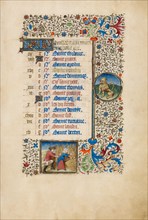 July Calendar Page: Reaping: Leo; Book of Hours, about 1440-1450. Creator: Workshop of the Bedford Master.