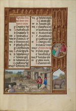 April Calendar Page: Milking and Butter Making: Taurus; Spinola Hours, about 1510-1520. Creator: Workshop of the Master of James IV of Scotland.