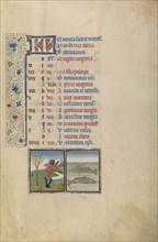 February Calendar Page: Pruning Trees: Pisces; Arenberg Hours, early 1460s. Creator: Workshop of Willem Vrelant.