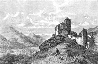 Castle and Church of St. Valerie, Sion, Canton Valais - painted by G. C. Stanfield..., 1856.  Creator: Unknown.