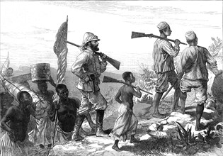 The Finding of Dr. Livingstone: Mr. Stanley and his retinue in Africa, 1872. Creator: Unknown.