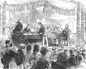 The Duke of Edinburgh presenting the prizes at the Royal Nayal School, New-Cross, 1871. Creator: C. R..