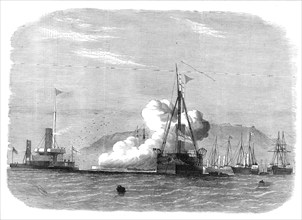 Firing trials against H.M.S. Glatton in Portland Roads, 1872. Creator: Unknown.