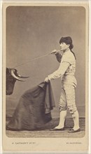 Bullfighter in studio, about 1865. Creator: Juan Laurent.