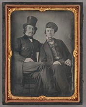 Portrait of Seated Two Men, One in Top Hat, Another in Cap, about 1850. Creator: Unknown.