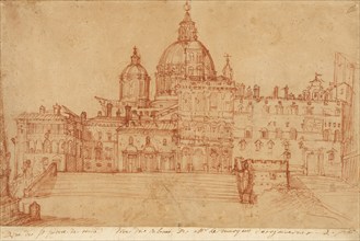 View of Saint Peter's (recto); Study of a Young Man (verso), 1603. Creator: Federico Zuccaro.