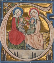 Initial G: The Virgin, Saint Elizabeth, and the Infants John the Baptist and Christ, about 1300. Creator: Unknown.