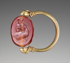 Engraved Scarab with Aphrodite Bathing in a Gold Swivel Ring, about 350 BC. Creator: Unknown.