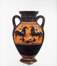 Attic Black-Figure Amphora Type B, about 530-520 BC. Creator: Swing Painter.