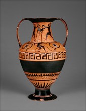 Attic Black-Figure Nikosthenic Amphora with Boxers, about 520 BC. Creators: Painter N, Nikosthenes.