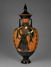 Panathenaic Prize Amphora with Lid, 363-362 BC. Creators: Painter of the Wedding Procession, Nikodemos.