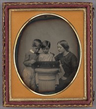 Portrait of Two Children and Their Mother Viewing a Music Box, about 1851. Creator: Unknown.