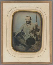 Bearded Hunter with gun and two dogs, about 1850. Creator: Unknown.