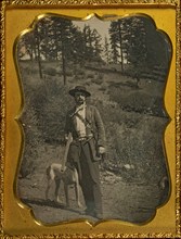 Outdoor scene with hunter and dog, about 1850. Creator: Unknown.