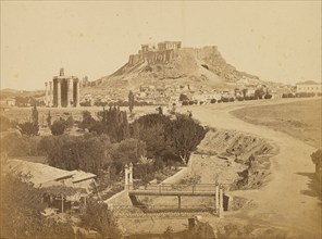 Athens - view of the Acropolis from the southeast, including temple of Zeus Olympios..., 1865. Creator: Konstantinos Dimitriou.