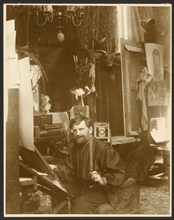 Self-Portrait in His Studio, Rue du Val-de-Grâce, Paris, negative 1899; print about 1980. Creator: Alphonse Mucha.