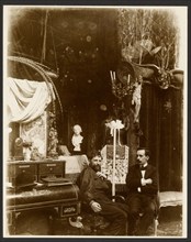 Self-Portrait with possibly Paul Gauguin in His Studio, Rue du Val-de-Grâce, Paris, neg 1899. Creator: Alphonse Mucha.