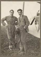 Portrait of two men by plane, 1915-1930. Creator: Fédèle Azari.