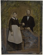 Portrait of couple in garden scene, 1860s-1880s. Creator: Unknown.