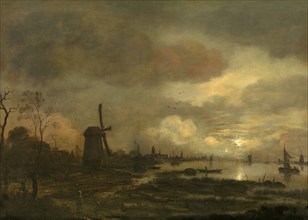 Landscape by Moonlight, mid-17th century. Creator: Aert van der Neer.